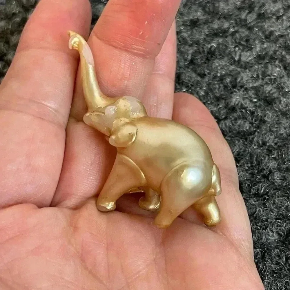 Gold Tone Elephant Miniature Figurine Gold Leaf READ - Picture 2 of 5